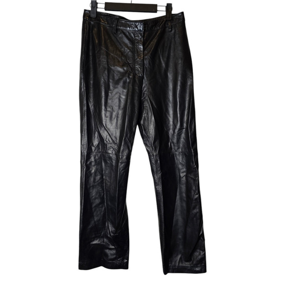 Vintage 90s Y2K Ann Taylor Loft Black Leather Straight Leg Pants 8p - Picture 1 of 7